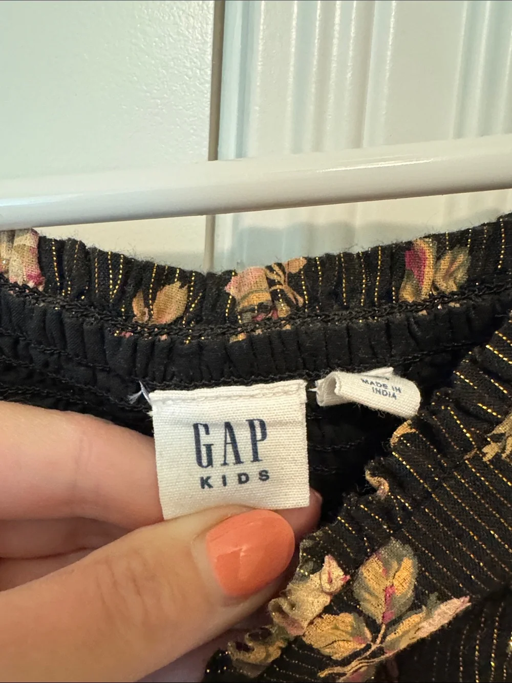 GAP Kids Black Floral Smocked Long-Sleeve Dress with Pink and Cream Flowers